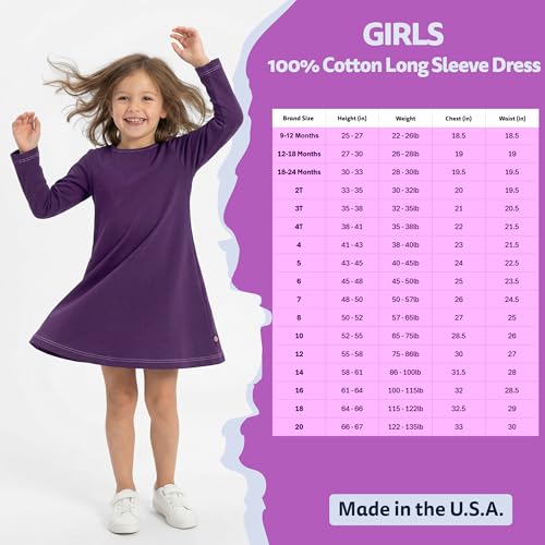 Image of City Threads Girls' 100% Cotton Long Sleeve Dress - Active Kids School, Playing, Parties - Made in USA