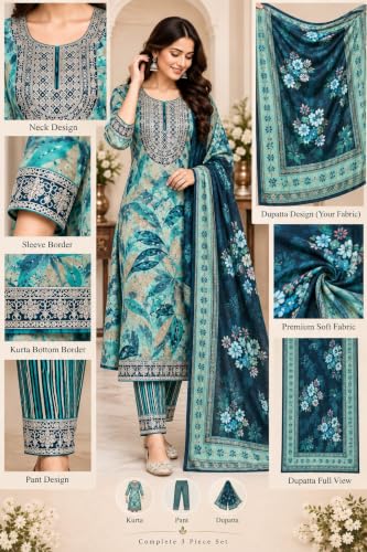 Image of Women's Embroidered Pant with Dupatta Set Ethnic Straight| Traditional Elegant Embroidery Work | Regular Fit | Three-Piece Ethnic Dress Set