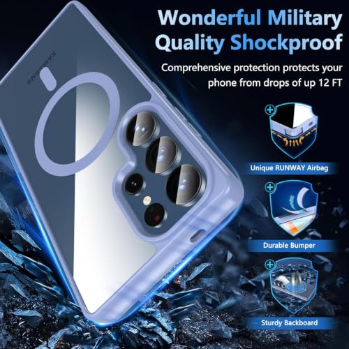 Image of DIZORO Samsung S25 Ultra Case,Compatible with Mag Safe, Non Yellow Military-Grade Drop Protection & Hard PC Back Cover Slim Transparent Anti-Scratch Shockproof Phone Case (Official Blue NEW)