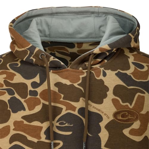 Drake Waterfowl Men's The Three End Camo Super Soft Midweight Outdoor Hunting Logo Hoodie with Kangaroo Pocket & Lined Hood3