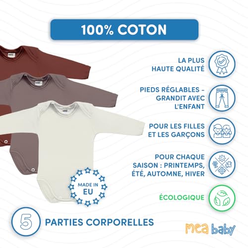 Body bébé unisexe manches longues coton imprimé pour nuit et jour - 3