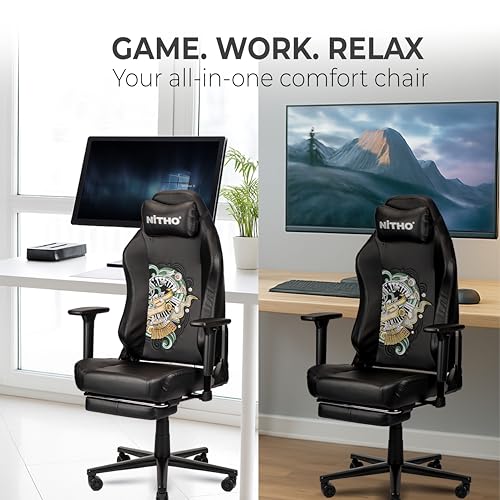 Image of NiTHO FORGE 2 Gaming Office Chair | Ergonomic Computer Desk Chair with 3D Adjustable Armrests, Retractable Footrest, Head Pillow, Class 4 Gas Lift, Swivel Office Chair for Gaming or Study, Black