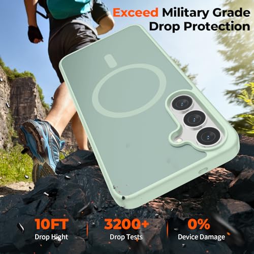 Image of SUPFINE Magnetic for Samsung Galaxy S25 FE Case with Screen Protector, (Built-in Magnets) (Military Grade Drop Protection) Slim Translucent Shockproof Phone Case,Light Green