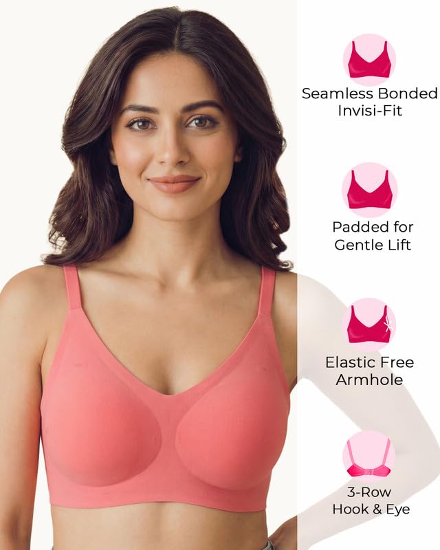Image of Tweens Cotton Padded Bonded Bra for Women | Full Coverage Wire-Free Bra | Seamless No-Dig Comfort | Breathable Cotton | Elastic-Free Bottom Band & Side Wings | Pack of 1|