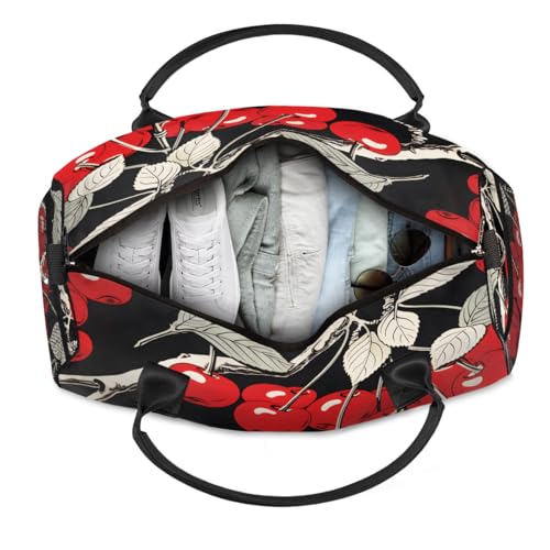 Vintage Red Cherry Travel Duffle Bag for Women Men Foldable Waterproof Weekender Bag Carry on Tote for Overnight Sports Gym Cherry4