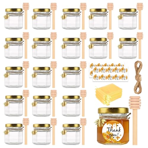 Image of Eidoct 20 Pack Mini Honey Jars, 1.5 oz Small Hexagon Glass Honey Jar