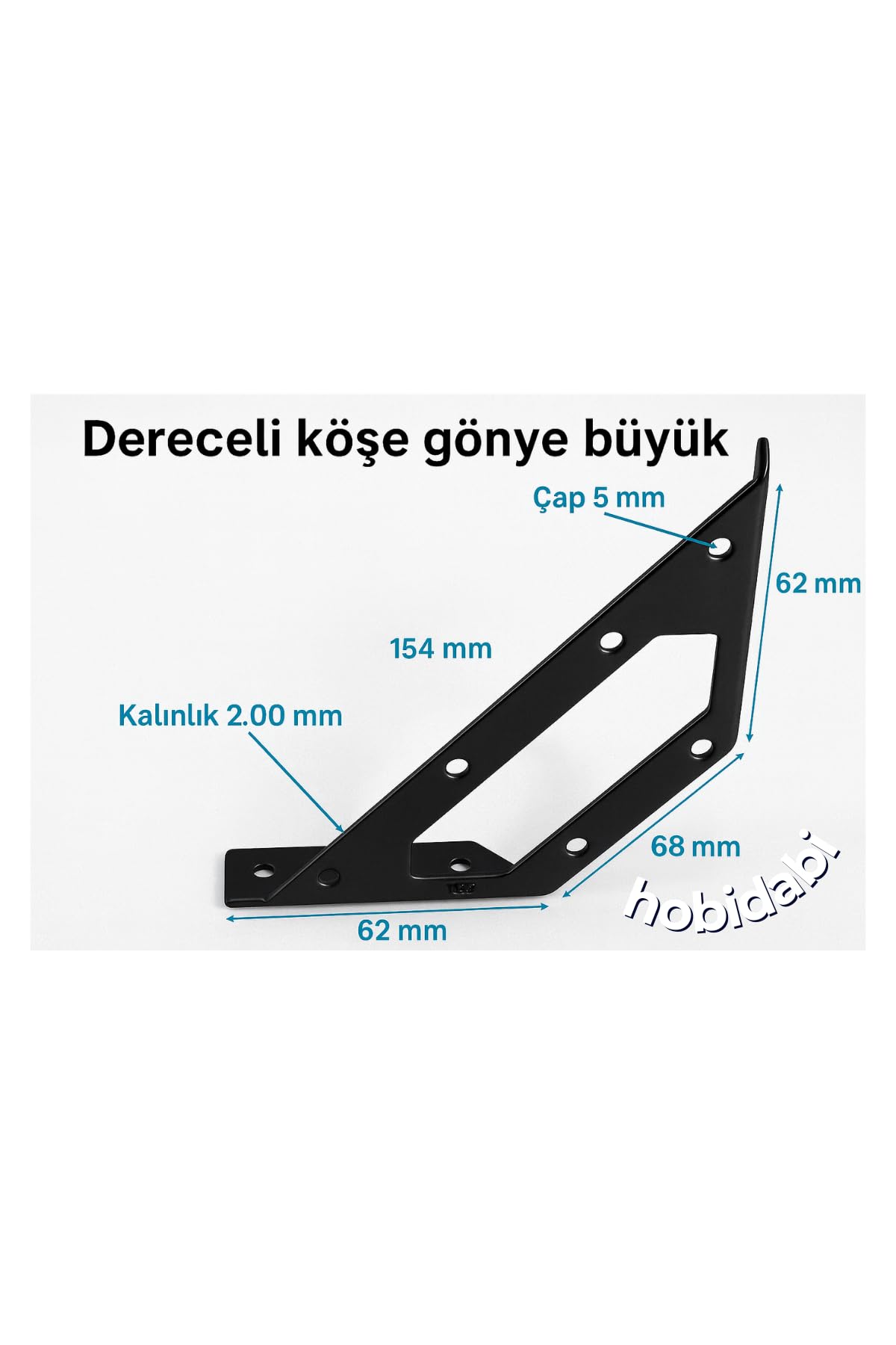 Mobilya Köşe Birleştirme Aparatı, Siyah Metal L Gönye Köşebent, 154x62x68 mm, 2.00 mm Kalınlık, Dolap Sabitleyici Bağlantı Demiri, Montaj Vidası ile Beraber, 4 Adet