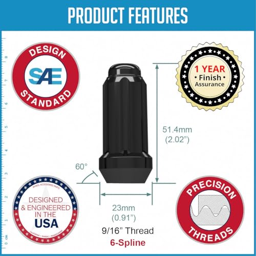 Image of Wheel Accessories Parts 60 Pcs 9 /16 inch Thread Truck 2.00 inch Long Spline Lug Nuts Black Chrome 6 Spline Fits Ram 2500 3500 Ford F250 F350 Chevrolet GMC C20 C30 K20 K30 C2500 C3500