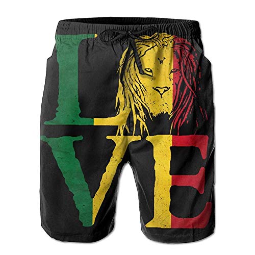 Rasta Lion Jamaican Reggae Love Men's Beach Shorts Printed Quick Dry Board Shorts White
