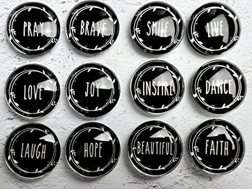 Babypop! Newest Design Black 12 Pack Round Glass Refrigerator Magnets, Trendy Inspirational Magnet Gift Set For Fridge Cute Decorative Motivational Whiteboard Magnets For Office Locker Home & Kitchen #TOP7