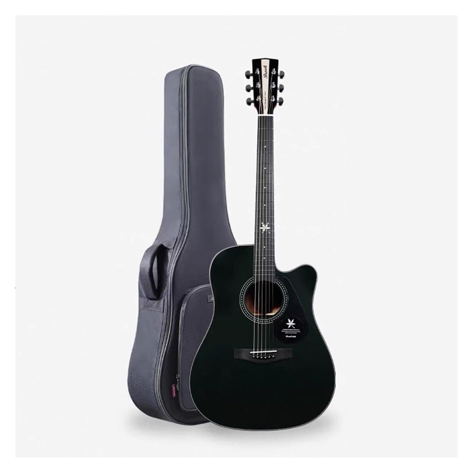 Chitarra acustica, confezione con borsa da concerto, plettri, corde e tracolla, 104 cm, top in abete dreadnought full size, per principianti, adolescenti e adulti (nero)