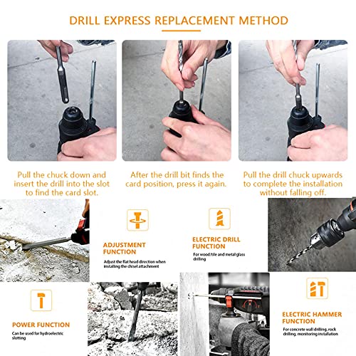 QPWZ Akku-Bohrhammer-Kit, Bohrhammer 18 V, 0-980 U/min, Variabler Geschwindigkeitshammer, 4-in-1-Akku-Bohrmaschine, mit… – Bild 6