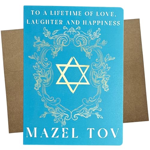 Premium Jewish Wedding Card - Star of David Design, 5x7 Inches, Thick White Paper with Message Inside, USA Made Engagement Card, Wedding Cards for Bride and Groom - 1320