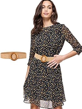 Women Woven Rattan Wide Stretch Straw 