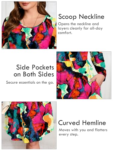 Image of AusLook Women's Plus Size Long Sleeve Midi Dress Casual Empire Waist Loose Flowy Dresses A-Line Boho Long Dress with Pockets