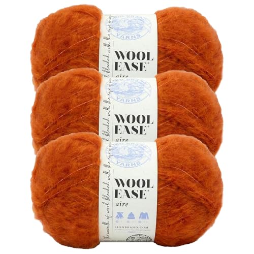 Image of Lion Brand Yarn, Wool-Ease Aire Crochet Yarn, Spicy, Orange, 3 Pack