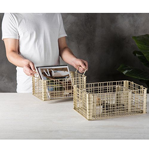 Mygift Gold Wire Small Baskets For Organizing, Nesting Decorative Metal Storage Bin With Handles, Set Of 3 #TOP3