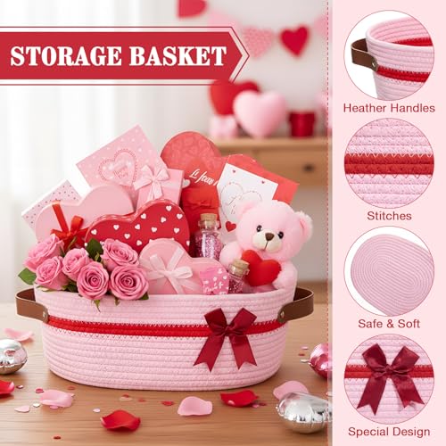 Image of Colingmill 2026 Graduation Large Woven Basket for Gifts Empty Set with Gift Bags and Ribbon Gift Baskets and Wrapping Set Storage 14 inchx 10 inchx 5.5 inch Decorative Box for Class of 2026 Graduation(Light Pink)