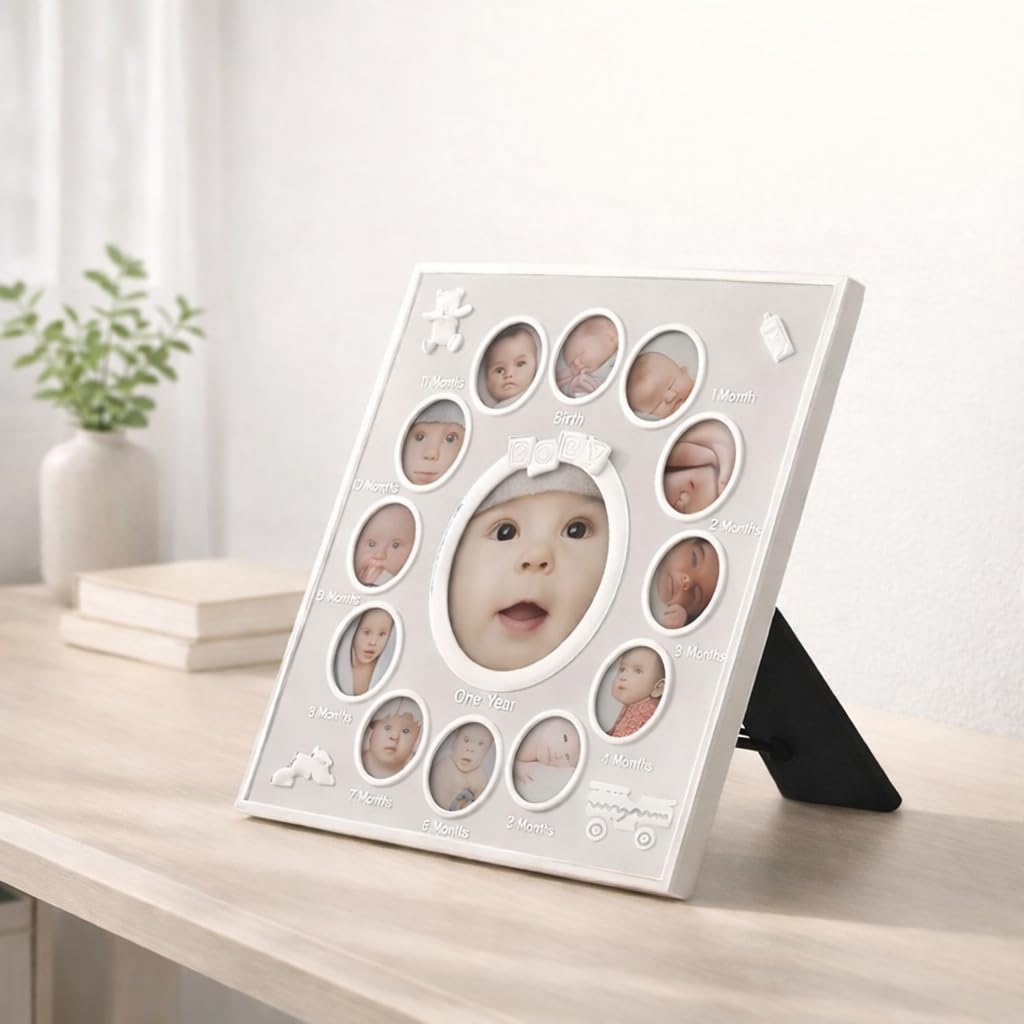 Baby My First Year Multi-Photo Frame Holds 13 Photos Set Newborn 12 Months Gift Beautiful Multi-Photo Picture Frame - Cherish The Memories of Your Loved One for Life