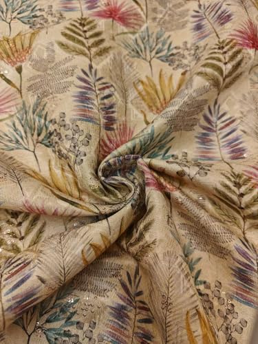 Tissu brocart de luxe BRO1228 à motifs feuilles et paillettes