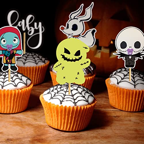 28Pcs Nightmare Before Christmas Baby Shower Cupcake Toppers Halloween Jack Skellington Baby Shower Party Supplies Nightmare Before Christmas Baby Shower Decorations #TOP5