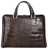  Bagan Serviette Damen Echt Leder  Made in Italy, sacoche business, porte-documents en cuir, sac à main Croco Design, sacoche pour ordinateur portable marron foncé 017742
