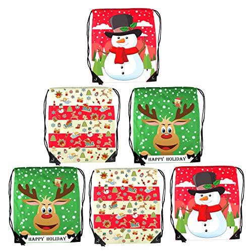 Tuparka Bolsas de Natal com cordão e cordão de Papai Noel, mochila, sacola, sacos de presente de Natal para lembranças de festa, Colorful, Christmas 6 Pack