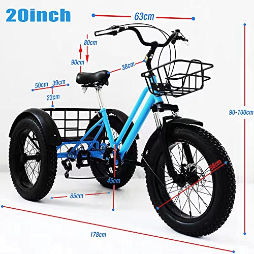 Triciclo para adultos BONOOL, bicicleta urbana de 3 ruedas con 7 velocidades, neumáticos gruesos de 20 pulgadas, asiento ajustable y canasto trasero grande miniatura 7