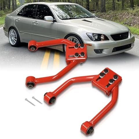 AJP Distributors 2PCS JDM Front Upper Adjustable Tubular Steel Control Arms Ball Joint Camber Kit Red Compatible/Replacement For IS300 XE10 SXE10 RS200 Altezza 2001 2002 2003 2004 2005 01 02 03 04 05 Cover