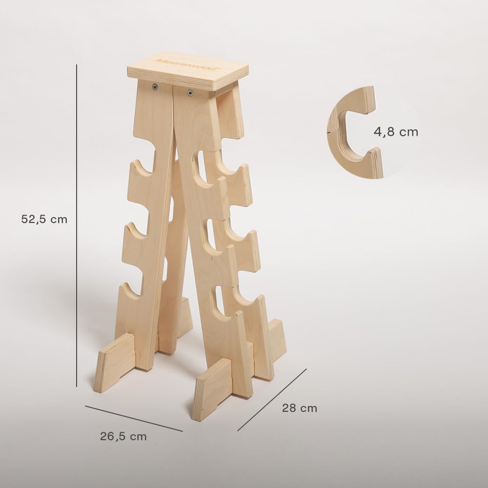 Meanswood Hantelständer Holz – Hantelablage für Zuhause, Kurzhantel Regal, Hantelhalterung aus Holz für 6 Hanteln (70 kg Max.) - Made in Italy