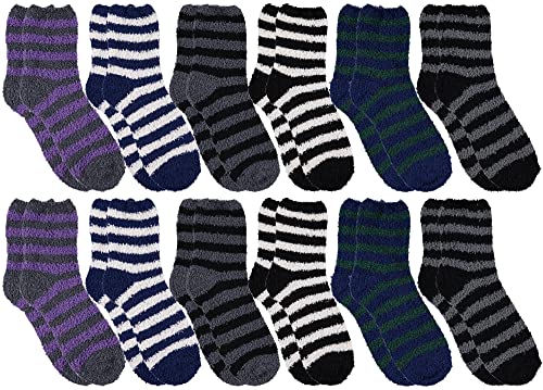 Man's Fuzzy Socks Striped Super Soft Warm Size 10-13 (12 Pair)