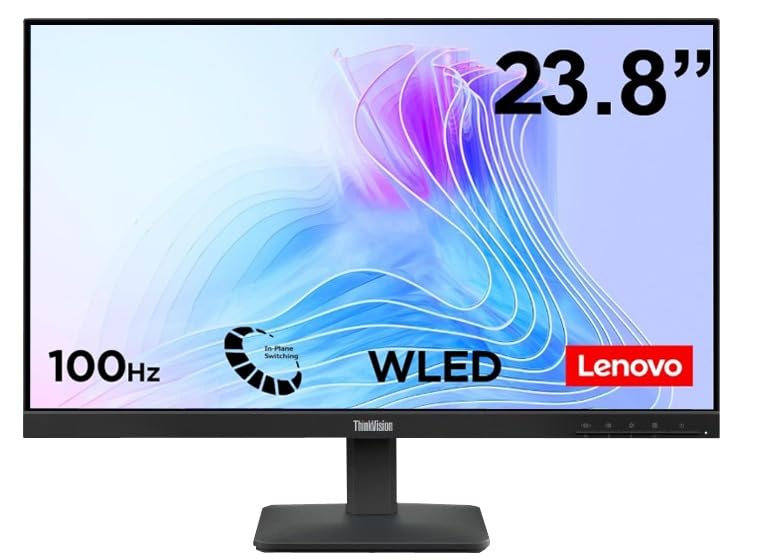 Image of Lenovo ThinkVision S24-4e | 23.8 inch (54.61 cm) FHD IPS 100Hz Ultraslim Monitor | 4ms, 99% sRGB, 16.7Mn Colors, 1x HDMI 1.4, 1x VGA,TUV Eye Comfort, Low Blue Light| Tilt | Black