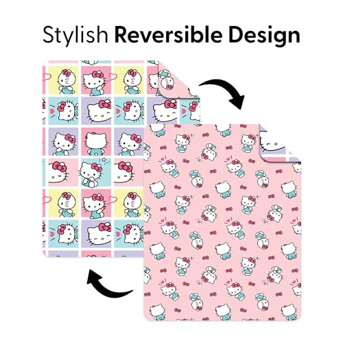 Image of Northwest Hello Kitty Sweet As Can Be Reversible Quilted Throw, Kawaii Cozy Fantasy Throw, Gift for Anime Fans or Game Room Decor, 90 x 90 Inches
