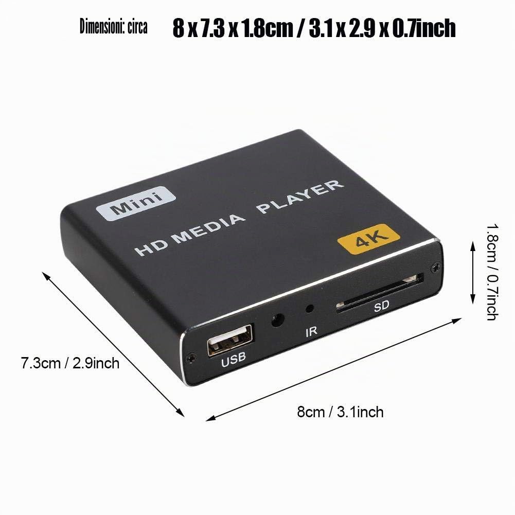 Lettore video musicale 4K HDMI, lettore multimediale digitale USB lettore multimediale universale per Android, lettore universale portatile multifunzione(UE)