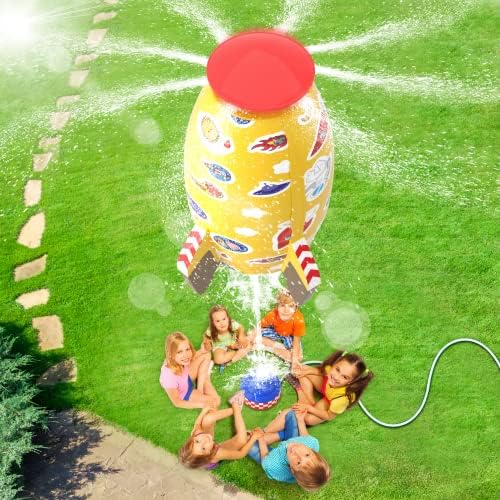Outdoor Sprinkler for Kids, Kids Sprinkler for Yard, 360° Rotating Rocket Water Sprinkler, Summer Spray Splashing Fun in Garden Lawn Water Toys, Summer Gifts for Boys Girls Kids Toddlers