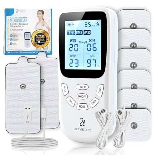 | UTENSILIFY® SUPER PACK Electroestimulador Muscular 3 EN 1 PREMIUM | 6 Electrodos Para Tens + 2 Electrodos Fisioterapia | 36 Modos + 20 Niveles de Intensidad | Estimulador Muscular | Tens | EMS|Mass