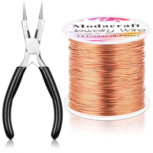 Image of Modacraft 24 Gauge Copper Wire for Jewelry Making - 214FT /0.5mm Tarnish-Resistant Craft Wire with Multi-Functional Pliers - Perfect for DIY Jewelry, Wire Wrapping, Gardening, and Artistic Projects