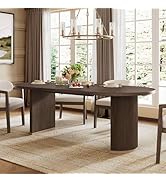 88" Oval Dining Tables with Double Pedestal Base, Wood Grain Top Kitchen Furniture for 6 People, ...