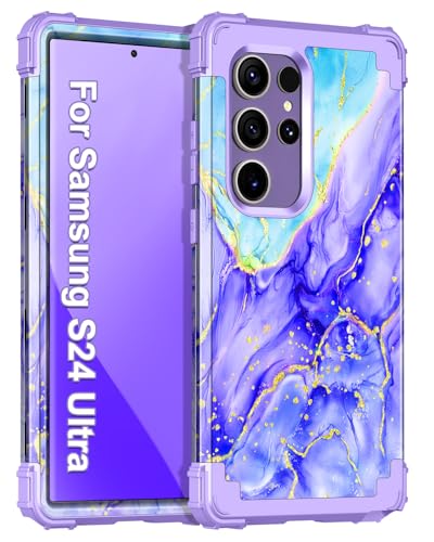 Miqala for Galaxy S24 Ultra 5G Case,Three Layer Heavy Duty Shockproof Full Protection Hard Plastic Bumper+Soft Silicone Protective Case for Samsung Galaxy S24 Ultra 6.8 inch,PurpleMar