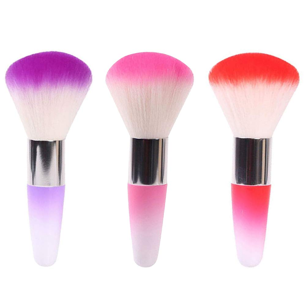 Mwoot 3 Pezzi nail art Dust Brush Remover Cleaner per acrilico gel UV, unghie polvere strass trucco fondazione (Rosso, rosa, viola)