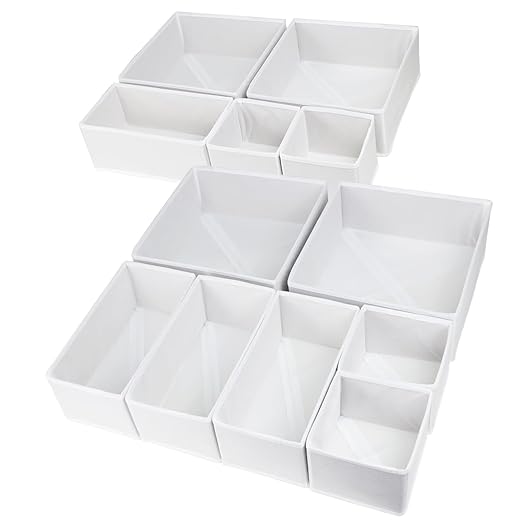 12 Pack Drawer Organizers for Clothing, Foldable Clothes Drawer Organizer for Underwear, Folded Clothes, Baby Clothing, Socks, Bra, Towels, Ties - Multi-pack Storage Box (White)