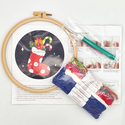 Image of Howie's Punch Needle Kit for Beginner, Cartoon Christmas Rug Hooking Embroidery Kits with Christmas Pattern, Yarns, Tools and Instructions, Creative Craft Home Decor(Christmas Stocking, 8 inch diameters)
