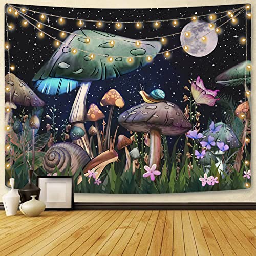 Lifeel Trippy Pilz Tapisserie, Mond und Sterne Tapisserie mit Schnecke, Blumen und Pflanzen, Wandbehang für Zimmer, 91,4 x 122,9 cm Cover