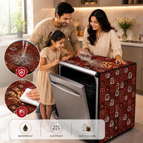 Image of Dishwasher Cover for 12 to 15 Place Setting | Water-Resistant Dustproof Zip Cover | Universal Fit Compatible with Bosch, LG, IFB, Hafele, Faber & More | 63 x 63 x 88 cm | Design 9