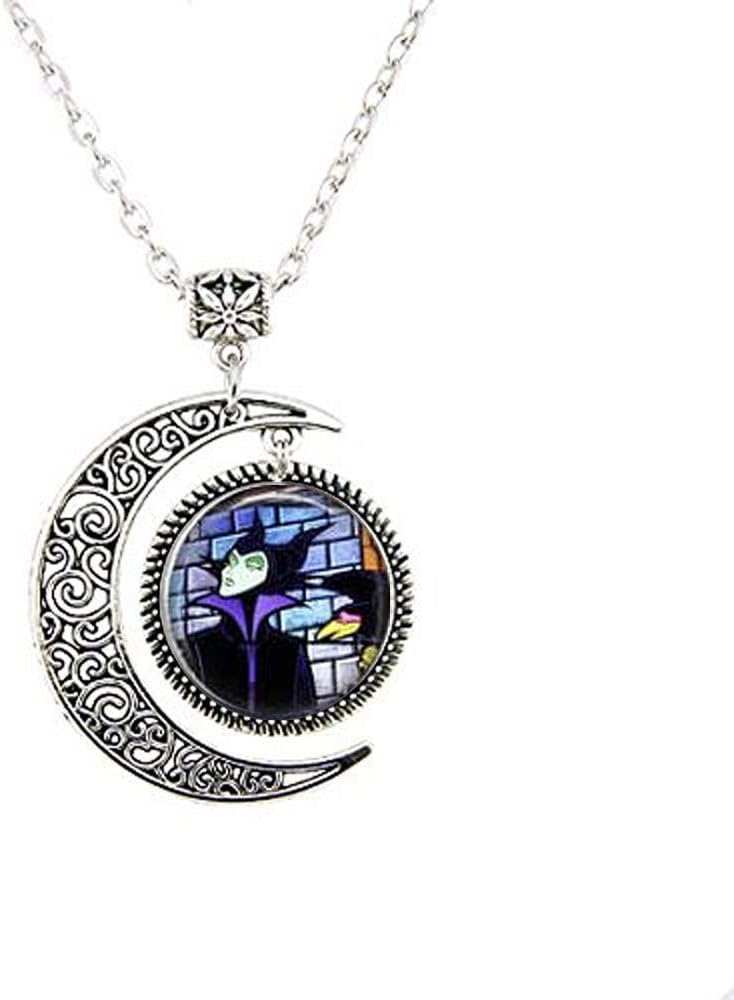 bab Maleficent Stained Crystal Moon Necklace