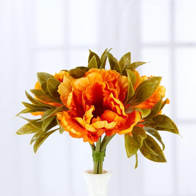 Factory Direct Craft Orange Artificial Parrot Tulip Bouquet - Faux Spring Silk Tulips Flower Bush for Home Decor and Floral Arrangements (Size - 10" H)