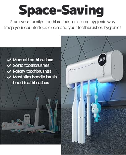 MIMORE Toothbrush Holder, 4 Toothbrush Slots & Timer Function, Cordless Wall Mounted Toothbrush Holders for Bathrooms