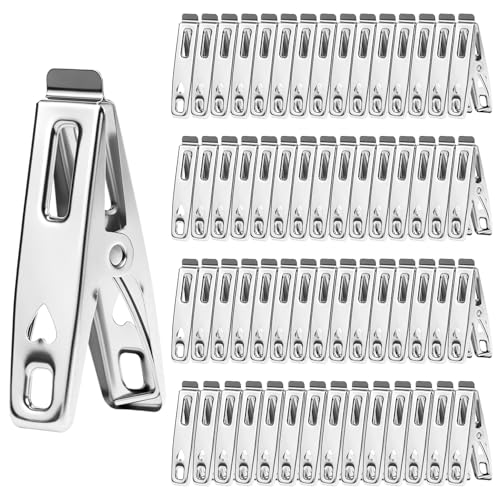 QWORK® 60 Pinces à Linge métalliques en Acier Inoxydable (5 cm) pour étendre Le Linge, sceller Les Aliments et accrocher des Photos