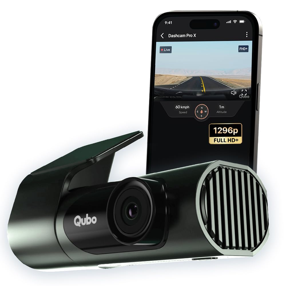 Qubo Car Dashcam Pro X by Hero Group | 3MP 1296P FHD+ Camera | NightPulse Vision | Wide-Angle FOV | Supercapacitor | Built-in Wi-Fi, Mic | App Control | G-Sensor | Up to 1TB Storage | (Alpine Green)