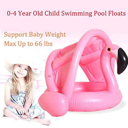 Boia de flamingo para bebês com dossel inflável para natação e assento de segurança para bebês menin